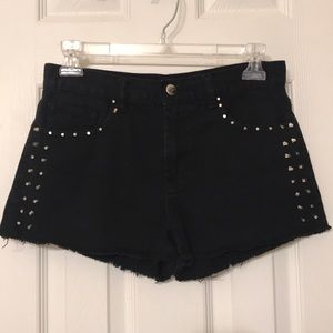 Black Studded Denim Shorts